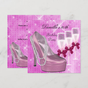 30. Geburtstag Pinke Schuhe High Heels Champagner  Einladung