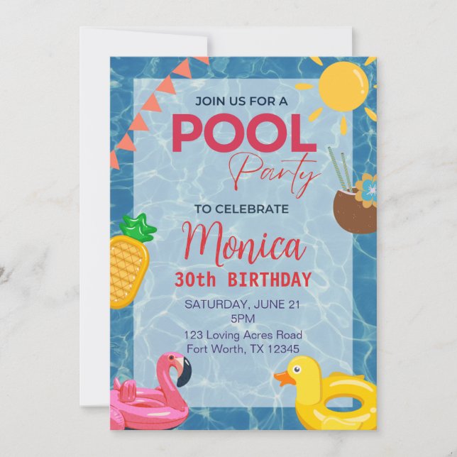 30. Geburtstag Pool Party Einladung (Vorderseite)