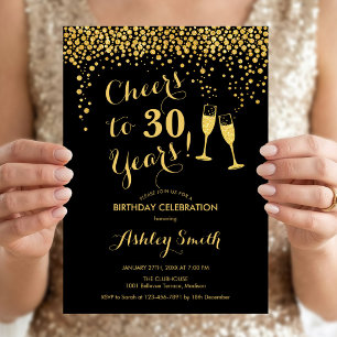 30. Geburtstag - Prost auf 30 Jahre Gold Schwarz Einladung