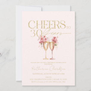 30. Geburtstag Prost auf 30 Jahre Rosa Gold Floral Einladung