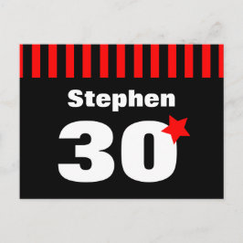 30. Geburtstag Red Black Stripes und Star R12Z Ankündigungspostkarte