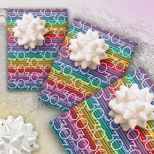 30. Geburtstag Regenbogenstreifen Geschenkpapier Set (Von Creator hochgeladen)