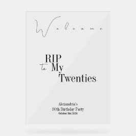 30. Geburtstag RIP 20er Jahre Schwarze Typografie Acrylschild