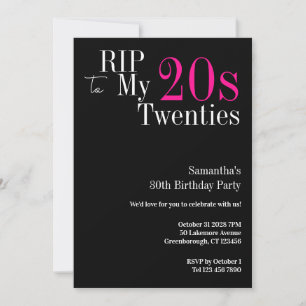30. Geburtstag RIP 20er Party Schwarz und Rosa Einladung