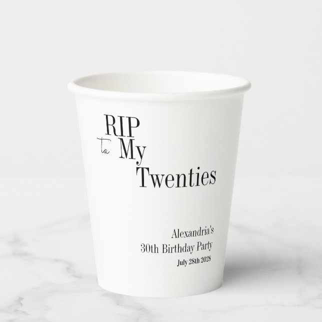 30. Geburtstag RIP 20s Minimales Party Pappbecher (Vorderseite)