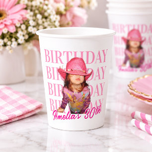 30. Geburtstag rosa Foto Personalisierter Name Pappbecher