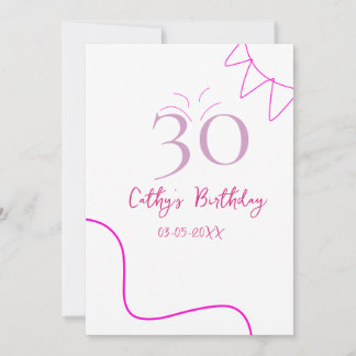 30. GEBURTSTAG ROSA LILA PASTELL HANDGEZEICHNET RE EINLADUNG