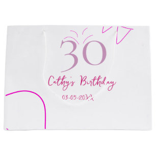 30. GEBURTSTAG ROSA LILA PASTELL HANDGEZEICHNET RE GROßE GESCHENKTÜTE