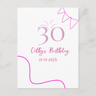 30. GEBURTSTAG ROSA LILA PASTELL HANDGEZEICHNET RE POSTKARTE