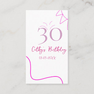 30. GEBURTSTAG ROSA LILA PASTELL HANDGEZEICHNET RE VISITENKARTE