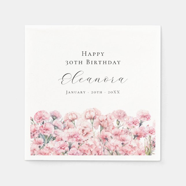 30. Geburtstag Rosa Nelke Januar Geburtsblume Serviette (Vorderseite)