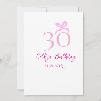 30. GEBURTSTAG rosa Schleife PASTELL HANDGEZEICHNE Einladung