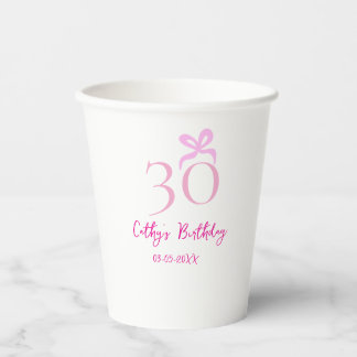30. GEBURTSTAG rosa Schleife PASTELL HANDGEZEICHNE Pappbecher