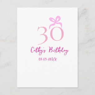 30. GEBURTSTAG rosa Schleife PASTELL HANDGEZEICHNE Postkarte