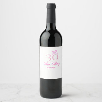 30. GEBURTSTAG rosa Schleife PASTELL HANDGEZEICHNE Weinetikett