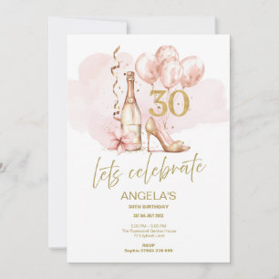 30. Geburtstag Rosa und Gold, Champagner & Heels Einladung