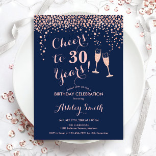 30. Geburtstag - Rose bis 30 Jahre Gold Navy Einladung