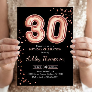30. Geburtstag - Rose Gold Balloons Black Einladung