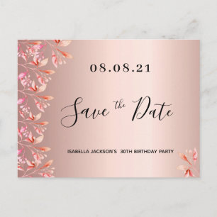 30. Geburtstag Rose Gold Blush Floral Save-the-Dat Postkarte