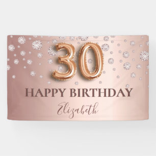 30. Geburtstag Rose Gold Diamanten Ballon Schrift Banner