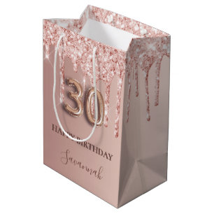 30. Geburtstag Rose Gold Glitzer Rosa Ballon Stil Mittlere Geschenktüte