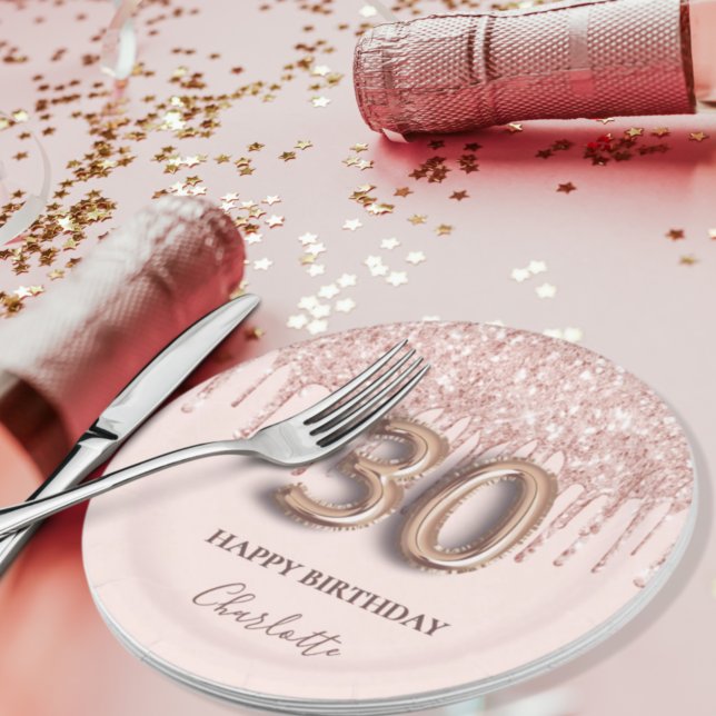 30. Geburtstag Rose Gold Glitzer Rosa Ballon Stil Pappteller (Von Creator hochgeladen)