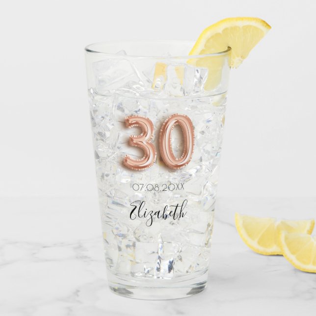 30. Geburtstag Rose Gold Konfetti Name Glas (Rückseite Ice)