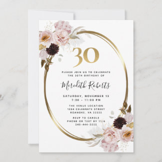 30. Geburtstag Rose Gold Metallic Floral Party Einladung