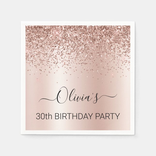 30. Geburtstag Rose Gold - Rosa Rosa Glitzer Serviette (Vorderseite)
