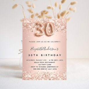 30. Geburtstag Rose Goldrot Glitzer elegant Einladung