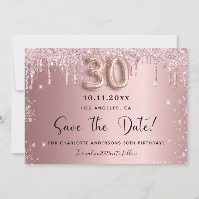 30. Geburtstag rot pink silber Save the Date (Vorderseite)