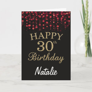 30. Geburtstag Rot Schwarz und Gold Glitter Karte