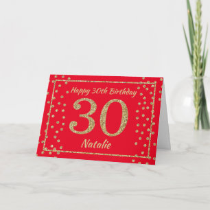 30. Geburtstag Rot und Gold Glitter Konfetti Karte