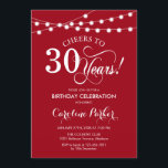 30. Geburtstag - Rot weiß Einladung<br><div class="desc">30. Geburtstag Einladung Einfaches Rot-Weiß-Design mit Feen-Saitenleuchten und Skript-Schriftart. Feiert bis 30 Jahre! Kann in jedem Alter personalisiert werden! Nachricht,  wenn Sie weitere Anpassungen benötigen.</div>