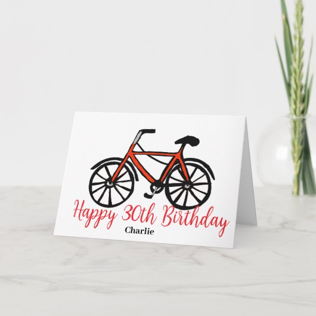 30. Geburtstag Rotes Fahrrad Karte (Vorderseite)