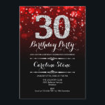 30. Geburtstag - Rotes Schwarzes Silber Einladung<br><div class="desc">Einladung zum 30. Geburtstag. Elegantes rotes Schwarz-weißes Design mit Imitaten Glitzer Silber. Erwachsener Geburtstag. Mit Diamanten und Drehbuch Schriftart. Männer oder Frauen laden ein. Ideal für eine stilvolle Geburtstagsfeier. Nachricht,  wenn Sie weitere Anpassungen benötigen.</div>