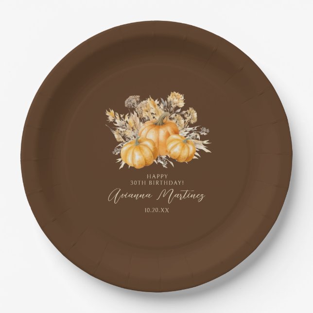 30. Geburtstag Rustic Boho Pumpkin Fall Custom Pappteller (Vorderseite)