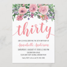 30. Geburtstag Rustikales Blütenrot Rosa Wasserfar