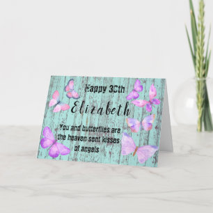 30. Geburtstag Schmetterling Wasserfarbe Blau Rosa Karte