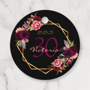 30. Geburtstag schwarz Blumengold geometrische bor Geschenkanhänger