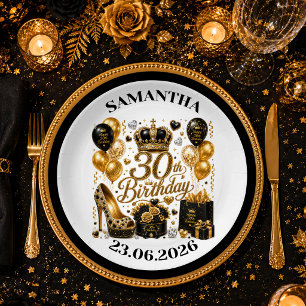 30. Geburtstag Schwarz Gold Glitter Luxus Party Te Pappteller
