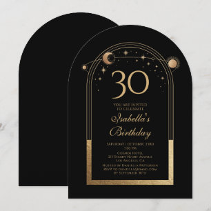 30. Geburtstag Schwarz Gold Himmels-Sonne Mond Ste Einladung