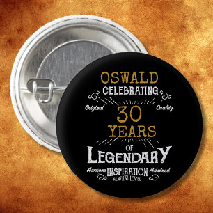 30. Geburtstag Schwarz Gold Legendär Retro Button