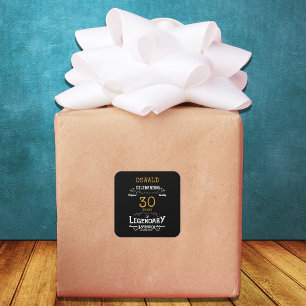 30. Geburtstag Schwarz Gold Legendär Retro Quadratischer Aufkleber