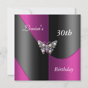 30. Geburtstag Schwarz Pink Pflaume Lila Schmetter Einladung