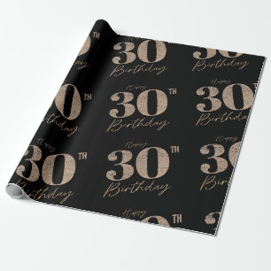 30. Geburtstag Schwarz und Gold Glitzer Geschenkpapier