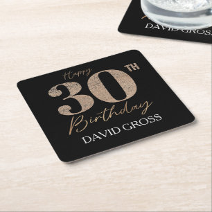 30. Geburtstag Schwarz und Gold Glitzer Rechteckiger Pappuntersetzer