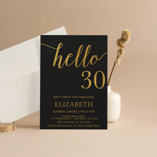 30. Geburtstag Schwarz und Gold Hallo 30 Einladung