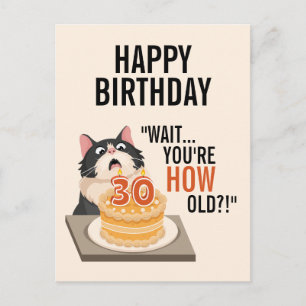 30. Geburtstag Schwarz-Weiß-Katze Humor Cute Fun Postkarte