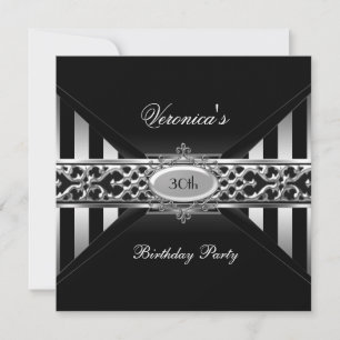 30. Geburtstag Schwarz Weiß Streifen Silber Einladung